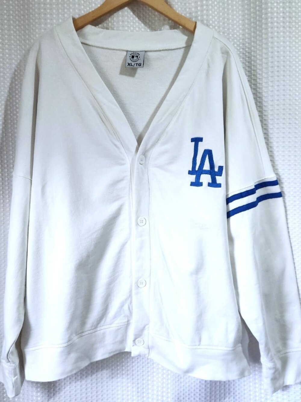 MLB Los Angeles Dodgers Mens Varsity Letterman Button Cardigan Sweater L XXL